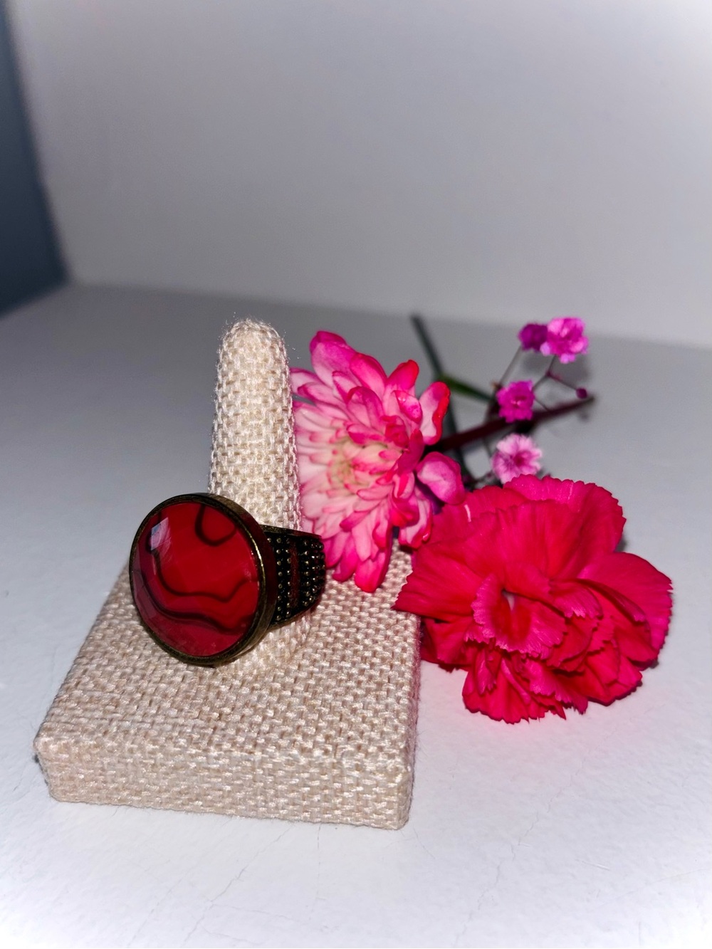 Lia Sophia Red Statement Ring | Adjustable Cocktail Ring Size 7